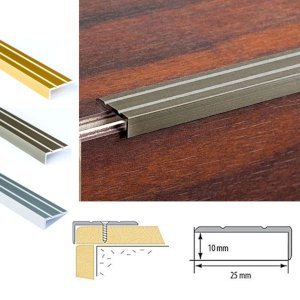 25mm x 10mm Aluminium Non Slip Stair Nosing Rubust Trim Drilled for Stairs Protection