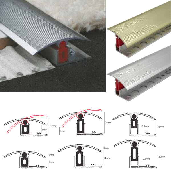 Aluminium Door Threshold T Bar Trim Adjustable Height/Pivots Easy Clip