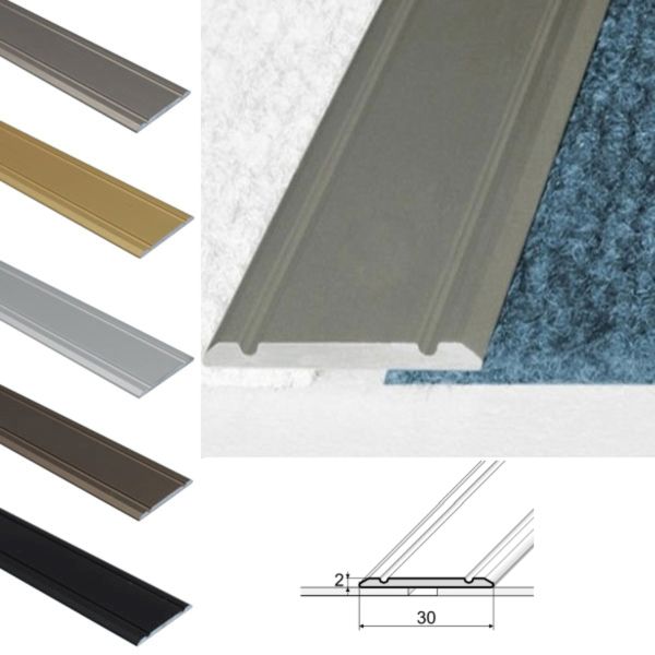 30mm Wide Aluminium Flat Door Threshold Self Adhesive For Wooden, Laminate, Carpet Vinyl Flooring