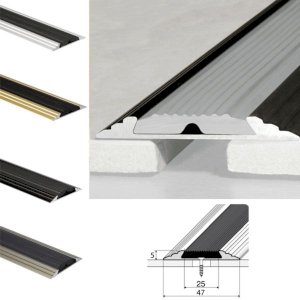 50mm Wide Aluminium Flat Non Slip Door Threshold Profile With Rubber Insert