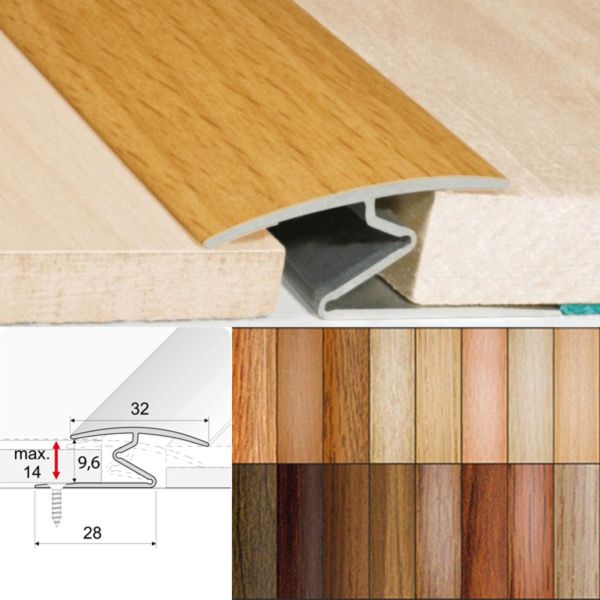 32mm Wide Wood Effect Door Thresholds For Vinyl, Carpet, Laminate, Wooden Floors