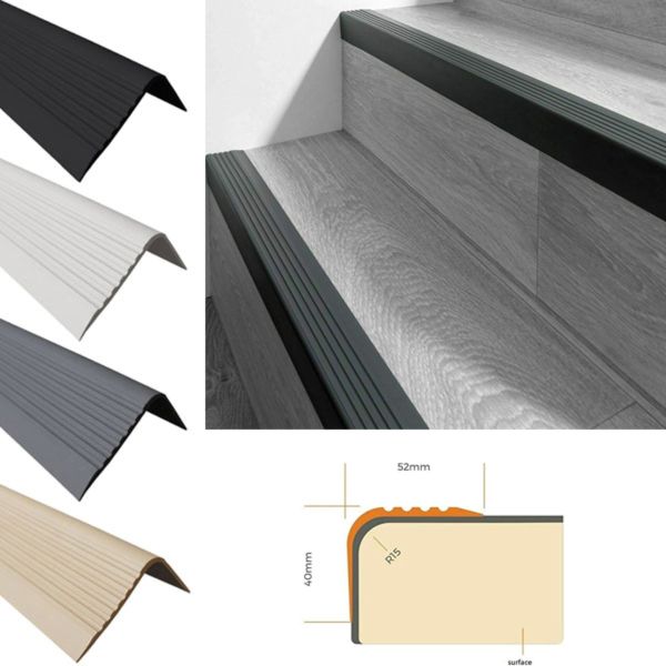 52mm x 40mm Bullnose Stair Nosing PVC Rubber Angle Step Edge