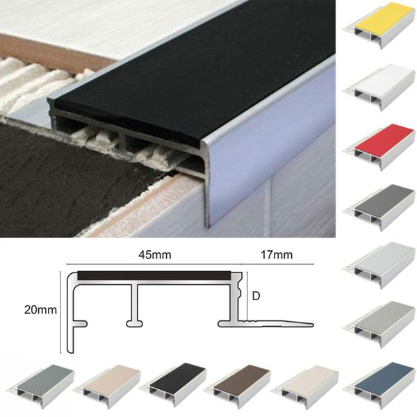 Ceramic Tile-In Stair Nosing For 12.5mm Flooring With Non Slip PVC Insert