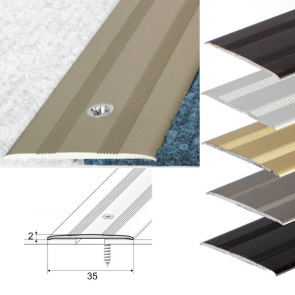 35mm Wide Flat Aluminum Door Threshold For Carpet Floor Screwfix