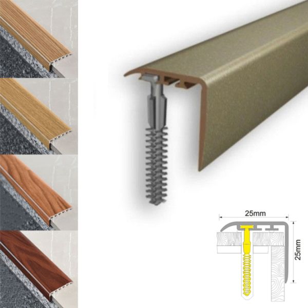 25mm x 25mm Non Slip UPVC Stair Nosing Wooden Finish