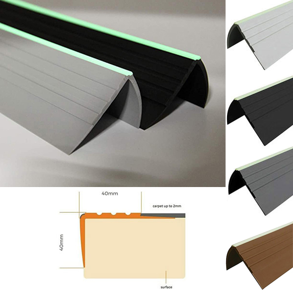 40mm x 40mm PVC Bullnose Stair Nosing Anti Slip Rubber Angle Step Edge