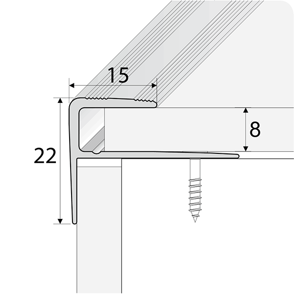 16mm x 23mm Push-In Anodised Aluminium Stair Nosing Edge Trim For 8mm Flooring