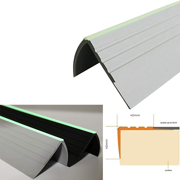 40mm x 40mm PVC Bullnose Stair Nosing Anti Slip Rubber Angle Step Edge