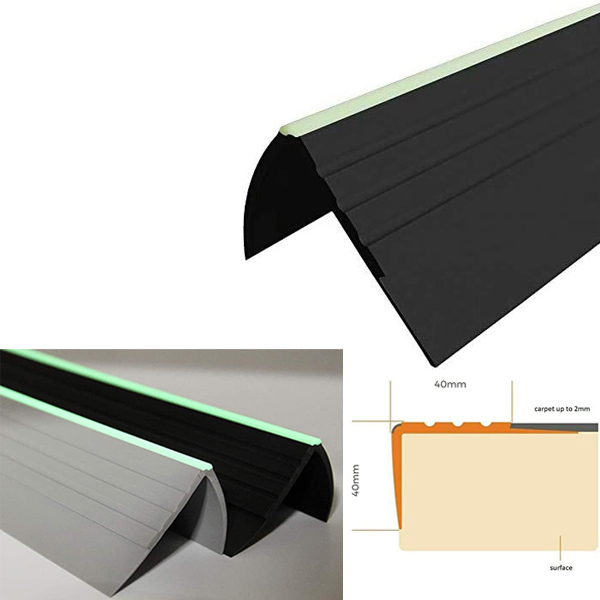 40mm x 40mm PVC Bullnose Stair Nosing Anti Slip Rubber Angle Step Edge