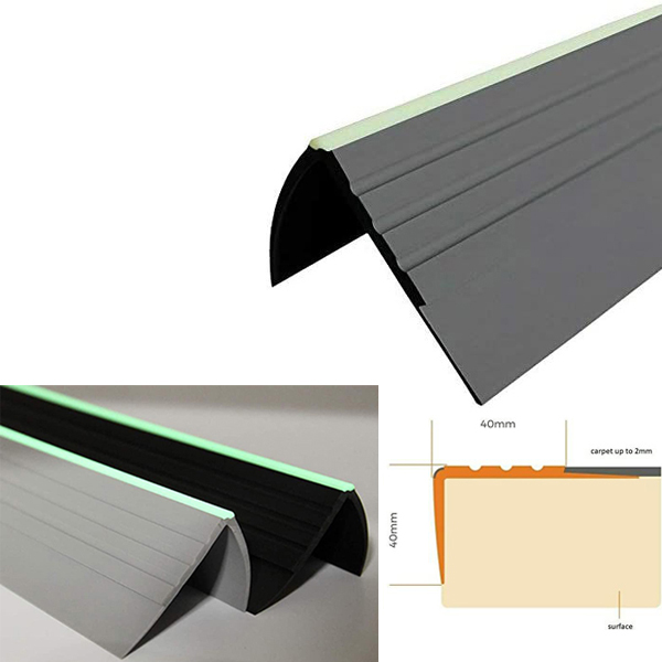 40mm x 40mm PVC Bullnose Stair Nosing Anti Slip Rubber Angle Step Edge