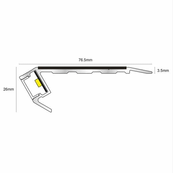 76.5mm x 26mm Treadlite Stair Nosing Vision Light Down With Tredsafe PVC Insert