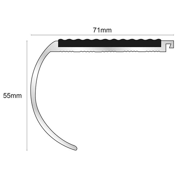 71mm x 55mm Bullnose Stair Nosing With Anti-slip Tredsafe PVC Insert